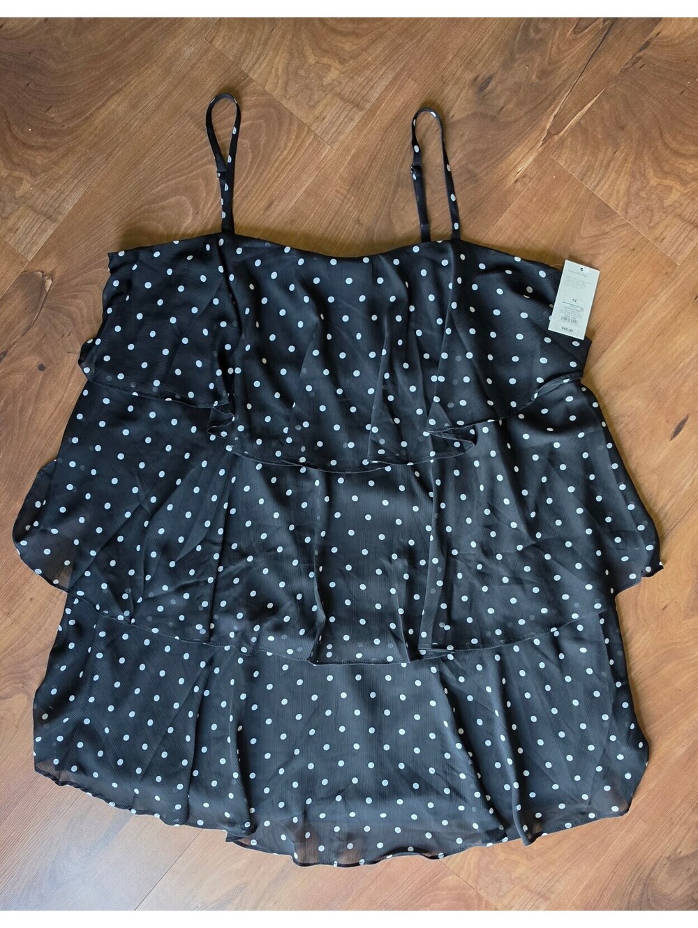 NWT A New Day Black Polka Dot Tiered Ruffle Cami Tank Top Sz 1X Plus Size,  289
